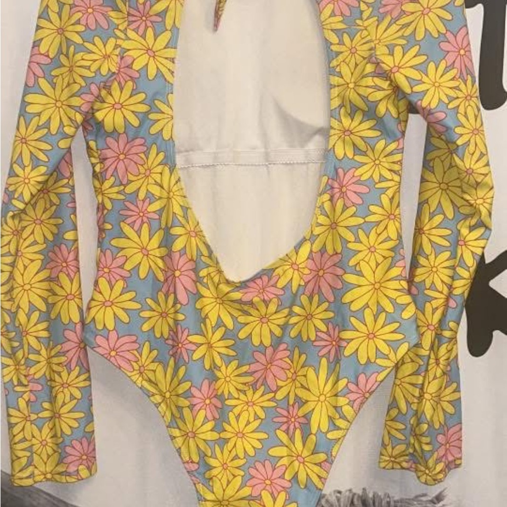 Floral Long Sleeve, Open Back Swimsuit